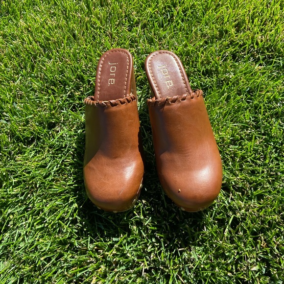 Vintage y2k Jore Light Brown Leather Heeled Clogs 🔥 - Picture 3 of 4